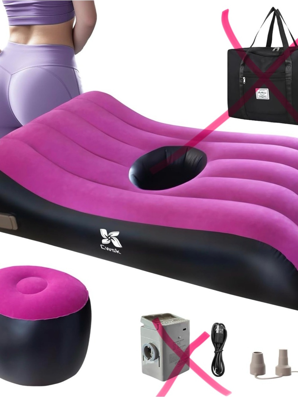 BBL Inflatable Lounger Bed with Hole - Pink & Black Open Box